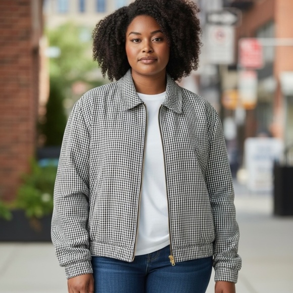 BIG BUD PRESS Ricky Checked Flight Jacket Black & White Full Zip - Picture 1 of 15